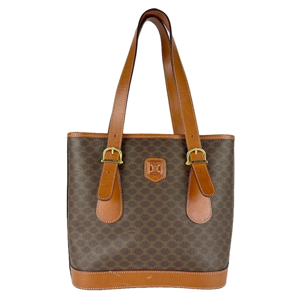 Celine Shoulder Bag Macadam Leather Brown Gold